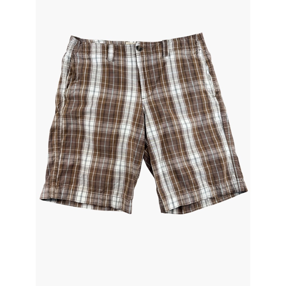 Mossimo Supply Co Mens Brown Plaid Flat Front Casual Shorts Size 34